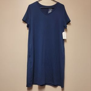Time and Tru short sleeve V-neck dress Navy with POCKETS 14-16